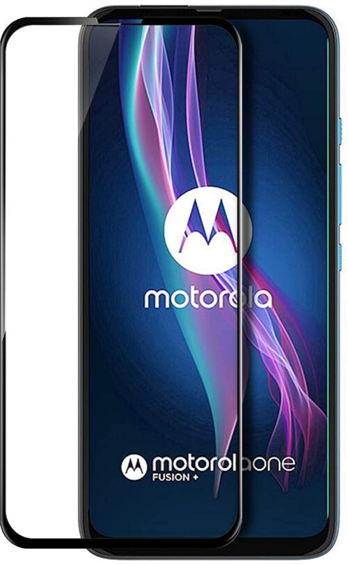 Tigerify Tempered Glass/Screen Protector for Moto One Fusion Plus (Black Color) Edge To Edge Full Screen Coverage and Full Glue 1